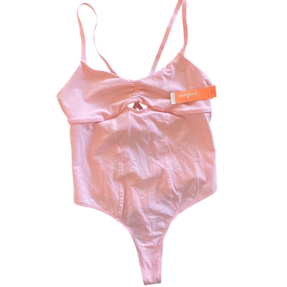 NEW COLSIE Balletcore Bodysuit Thong Pink Size Medium Stretch Preppy One Piece